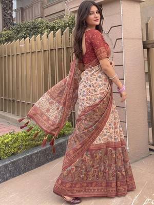 off_white kalamkari pure cotton saree 3