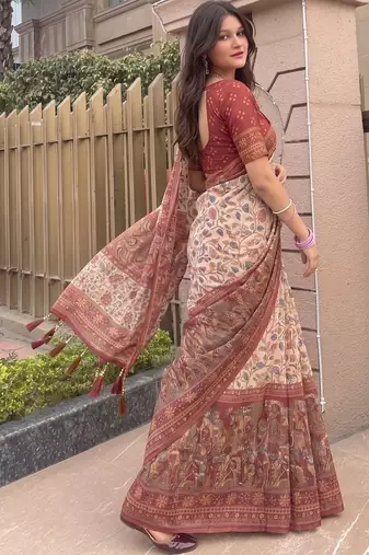 off_white kalamkari pure cotton saree