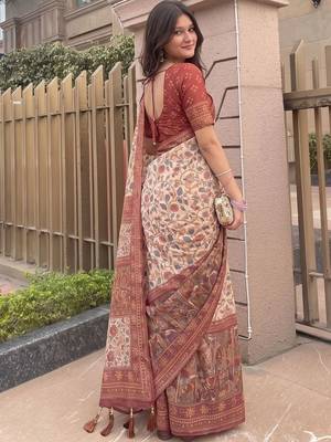off_white kalamkari pure cotton saree 5