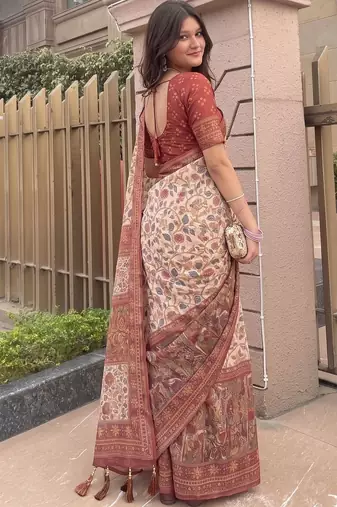 off_white kalamkari pure cotton saree