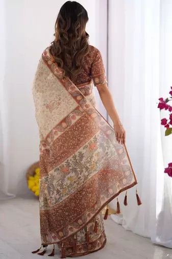 cream ethnic motifs printed pure cotton saree