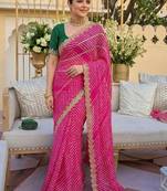pink ethnic motifs gotta patti pure georgette heavy work leheriya saree