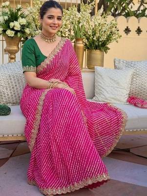 pink ethnic motifs gotta patti pure georgette heavy work leheriya saree 4