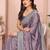 lavender ethnic motifs embroidered saree with blouse piece