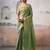 Mustard blue floral printed mirror work saree