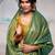 Mustard blue floral printed mirror work saree