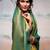 Mustard blue floral printed mirror work saree