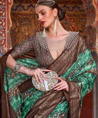 Lavender sea green sea green floral woven designed zari saree 2