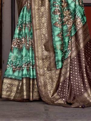 Lavender sea green sea green floral woven designed zari saree 3