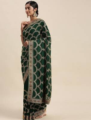 green green embroidered silk blend saree 1