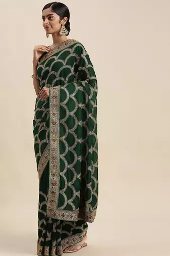 green green embroidered silk blend saree