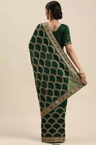 green green embroidered silk blend saree