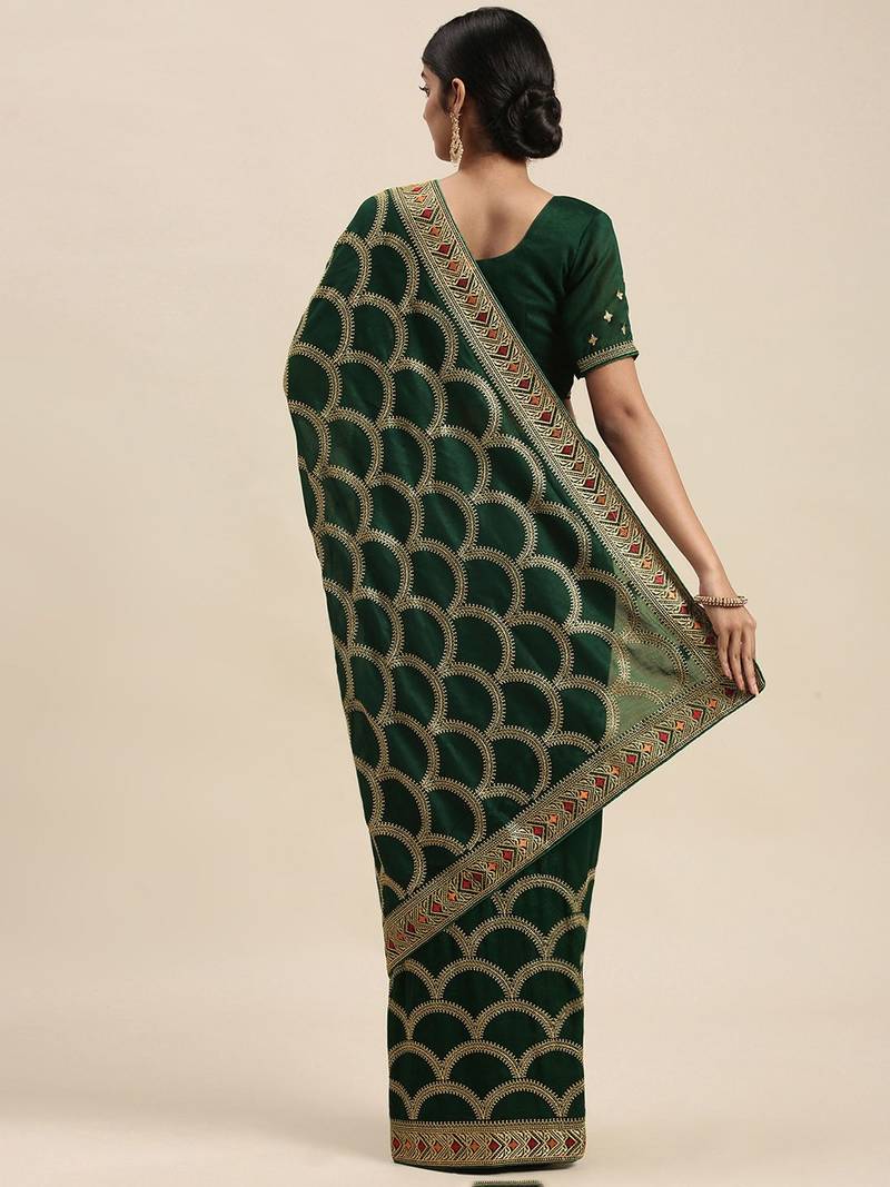 green green embroidered silk blend saree