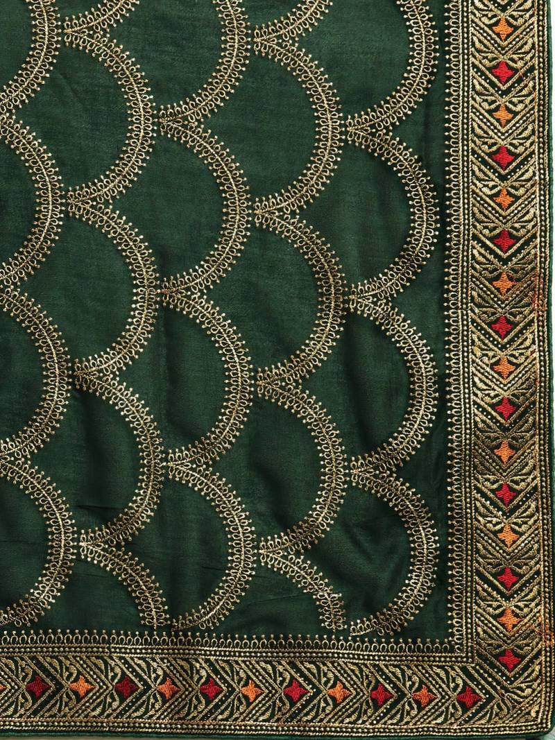 green green embroidered silk blend saree