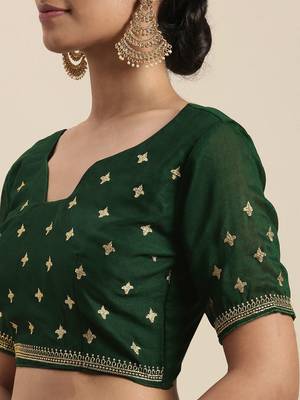 green green embroidered silk blend saree 5