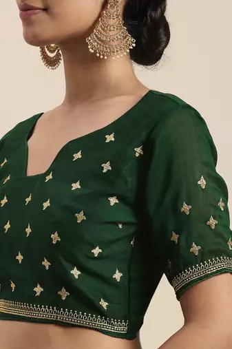 green green embroidered silk blend saree