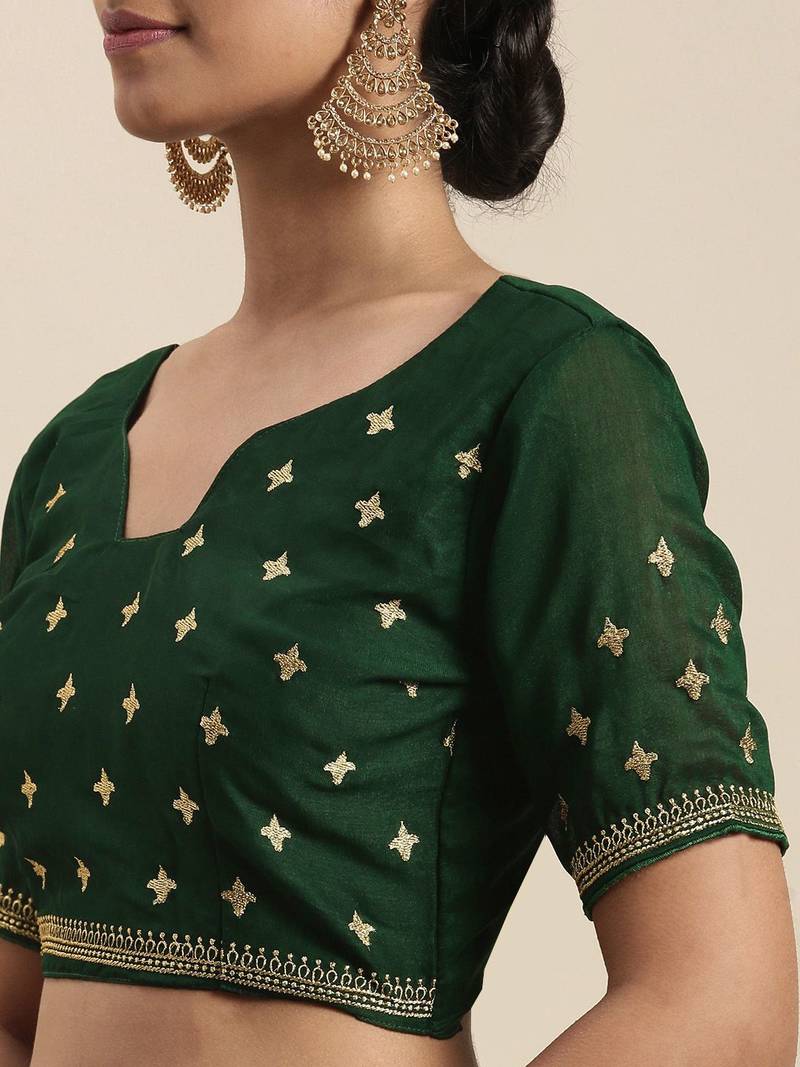 green green embroidered silk blend saree
