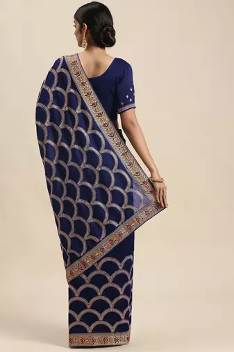 navy_blue navy blue vichitra embroidered silk blend saree