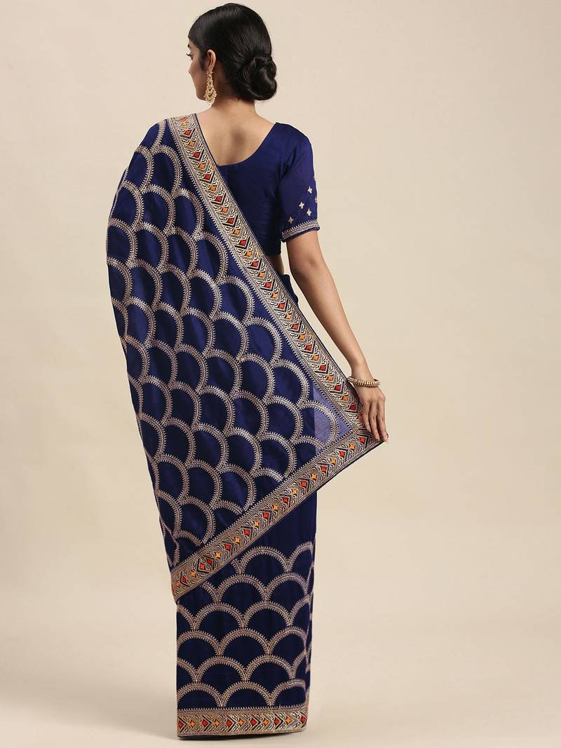 navy_blue navy blue vichitra embroidered silk blend saree