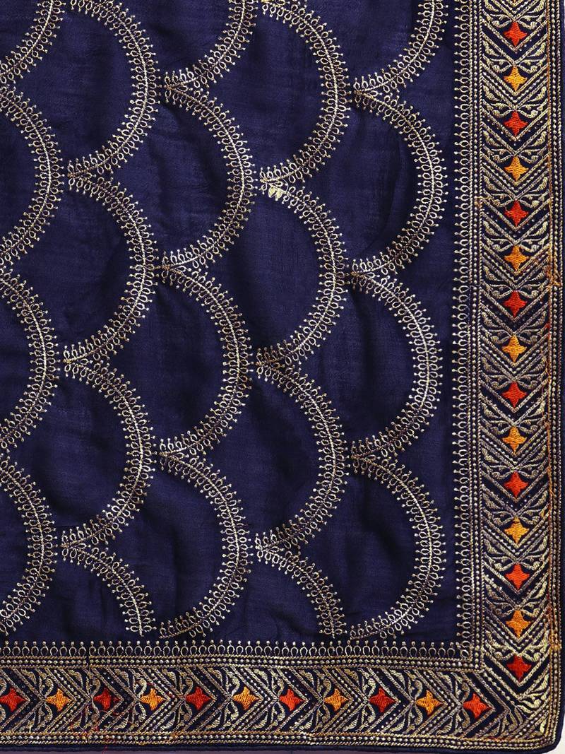 navy_blue navy blue vichitra embroidered silk blend saree