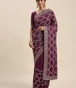 purple purple embroidered silk blend saree