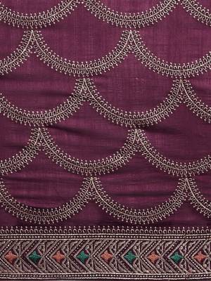 purple purple embroidered silk blend saree 3
