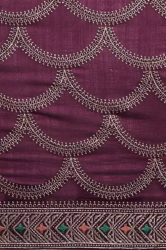 purple purple embroidered silk blend saree