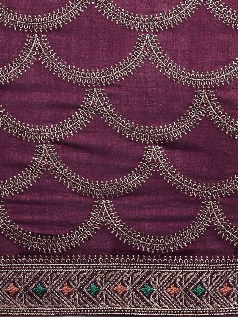 purple purple embroidered silk blend saree