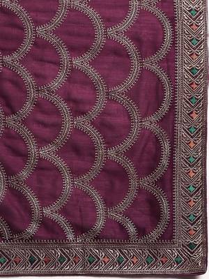 purple purple embroidered silk blend saree 4