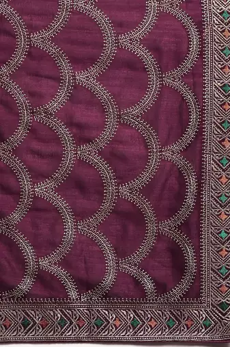purple purple embroidered silk blend saree