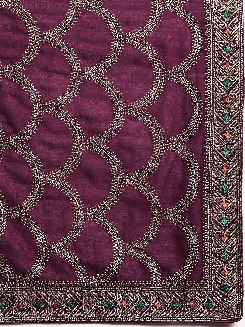 purple purple embroidered silk blend saree
