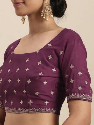 purple purple embroidered silk blend saree 5