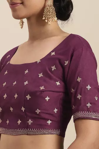 purple purple embroidered silk blend saree