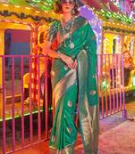 Red white floral zari silk blend paithani saree
