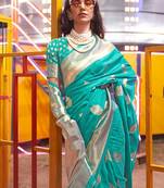Blue brown floral zari pure chiffon designer muga saree
