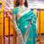 Blue brown floral zari pure chiffon designer muga saree