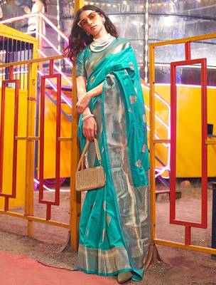 Blue brown floral zari pure chiffon designer muga saree 2