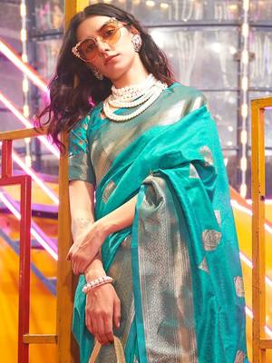 Blue brown floral zari pure chiffon designer muga saree 3