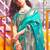 Blue brown floral zari pure chiffon designer muga saree