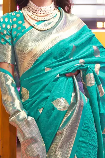 Blue brown floral zari pure chiffon designer muga saree