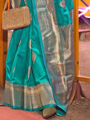 Blue brown floral zari pure chiffon designer muga saree 5