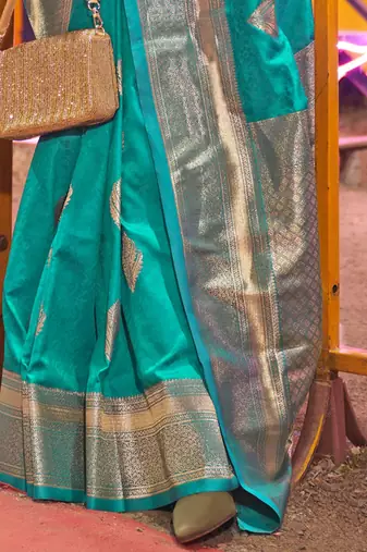 Blue brown floral zari pure chiffon designer muga saree