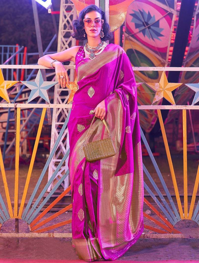 Grey brown floral zari pure chiffon muga saree with blouse piece