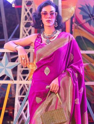 Grey brown floral zari pure chiffon muga saree with blouse piece 2