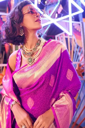 Grey brown floral zari pure chiffon muga saree with blouse piece