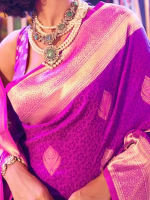 Grey brown floral zari pure chiffon muga saree with blouse piece 4