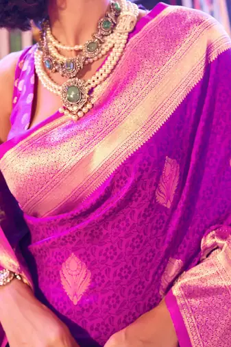 Grey brown floral zari pure chiffon muga saree with blouse piece