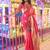 Peach brown floral zari pure chiffon designer muga saree with blouse piece