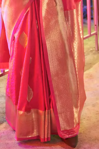 Peach brown floral zari pure chiffon designer muga saree with blouse piece