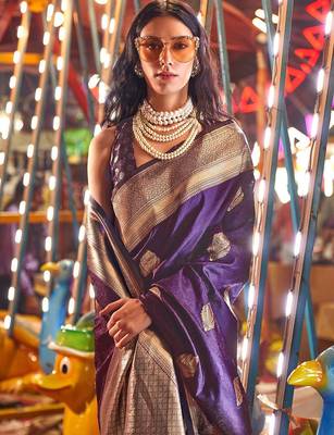 purple woven design zari banarasi saree 2